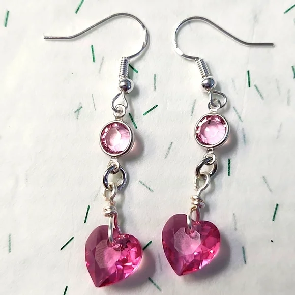 Pink Crystal Heart Earrings! - Picture 2 of 2